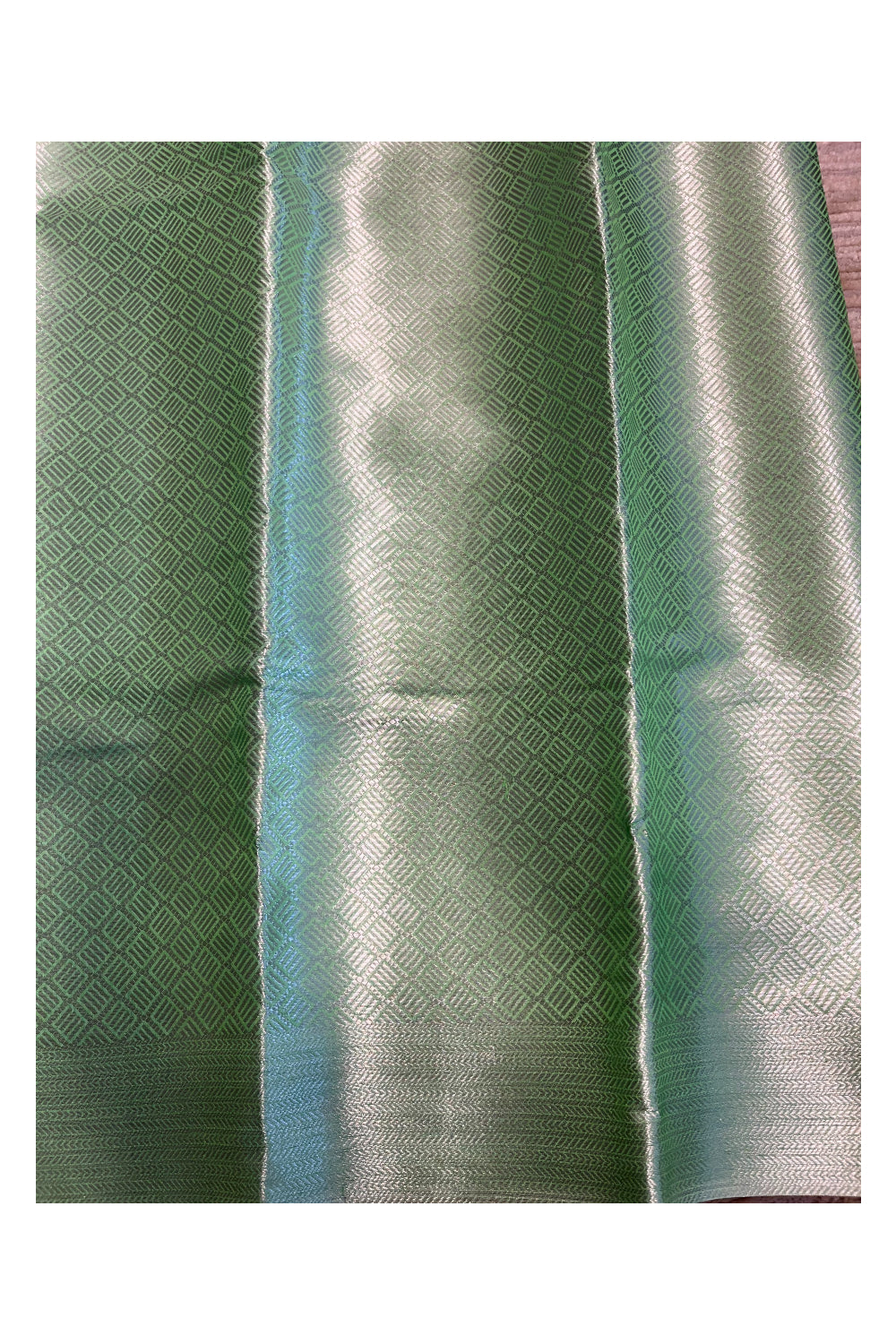 Southloom Banarasi Silver Zari Brocade Work Silk Saree in Green Pastel Shade