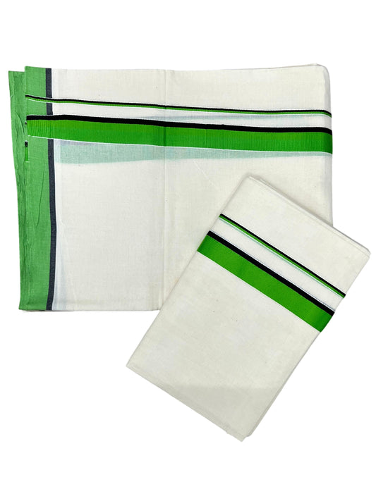 Southloom Pure Cotton Kerala Single Set Mundu (Mundum Neriyathum) Green Border 2.80 Mtr SL345