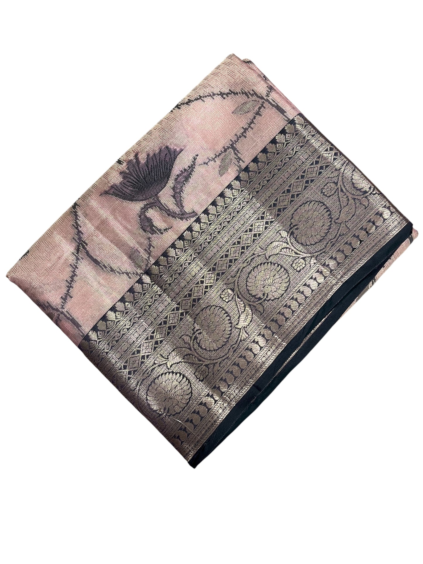 Southloom Tissue Silk Saree with Woven Work on Body and Borders (Pink & Green)