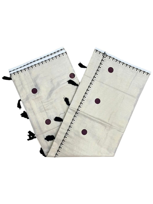 Southloom Kerala Tissue Kasavu Plain Saree with Brown Polka Dots On Body SL537