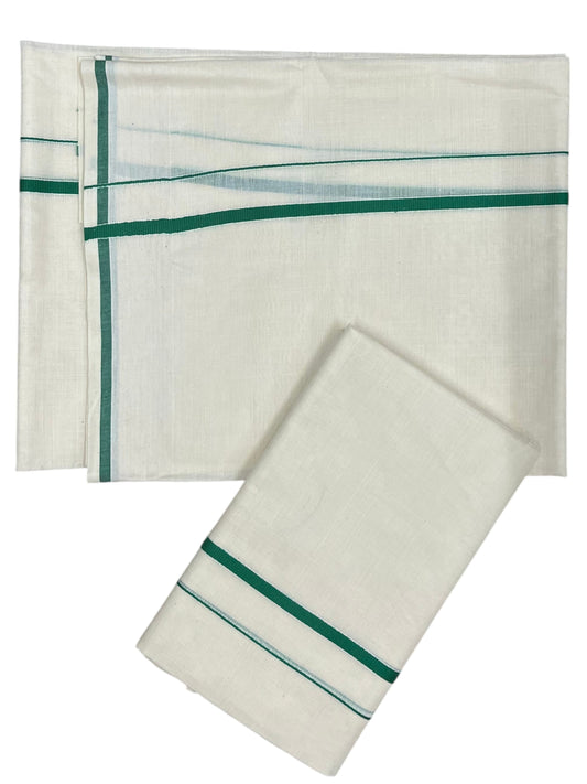 Kerala Cotton Mundum Neriyathum Single (Set Mundu) with Green Puliyilakkara