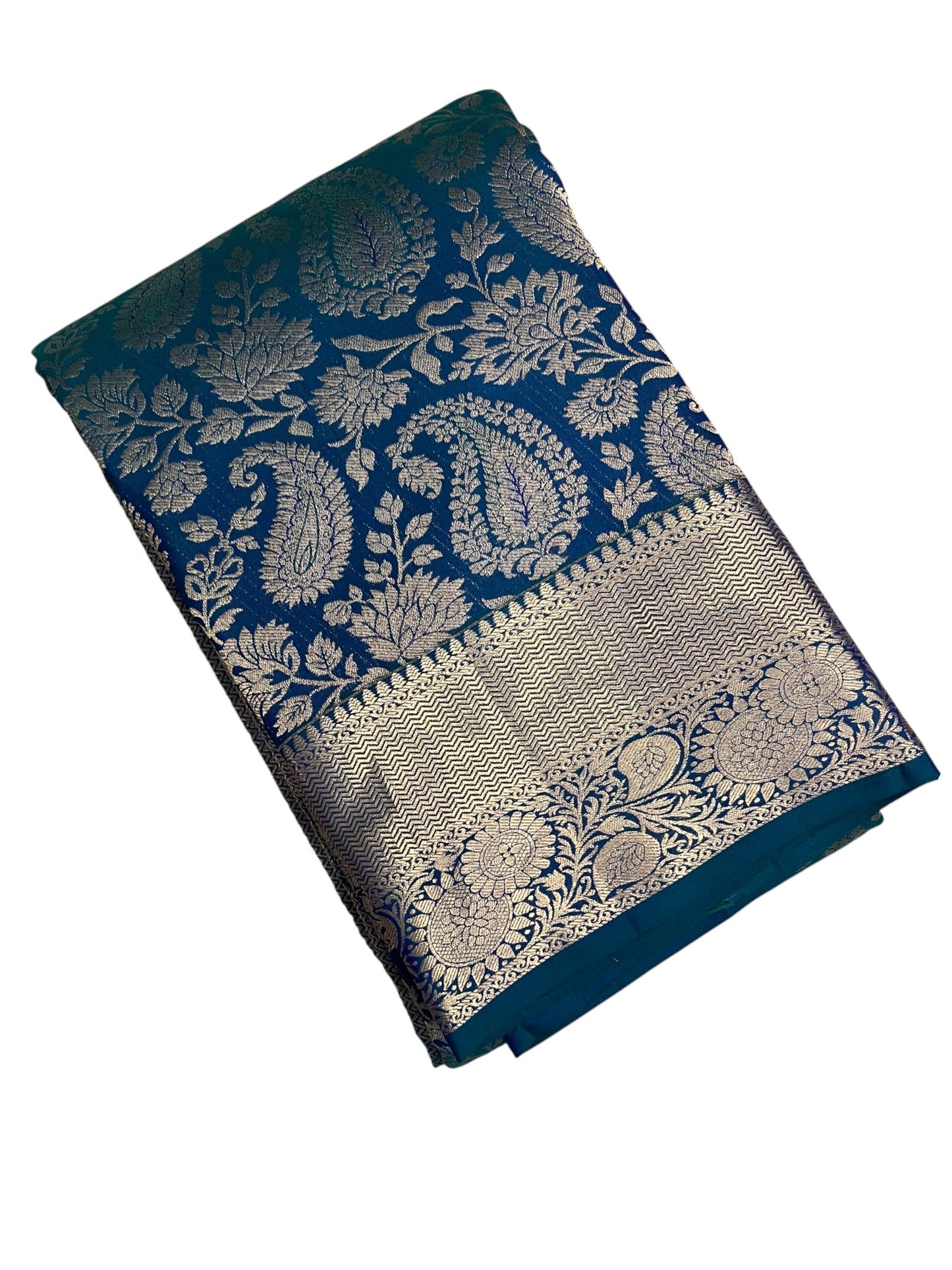Southloom Premium Handloom Bridal Kanchipuram Silk Saree with Korvai Work (Blue)