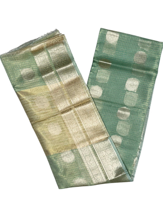 Southloom Tissue Silk Saree with Woven Work on Body and Borders Green