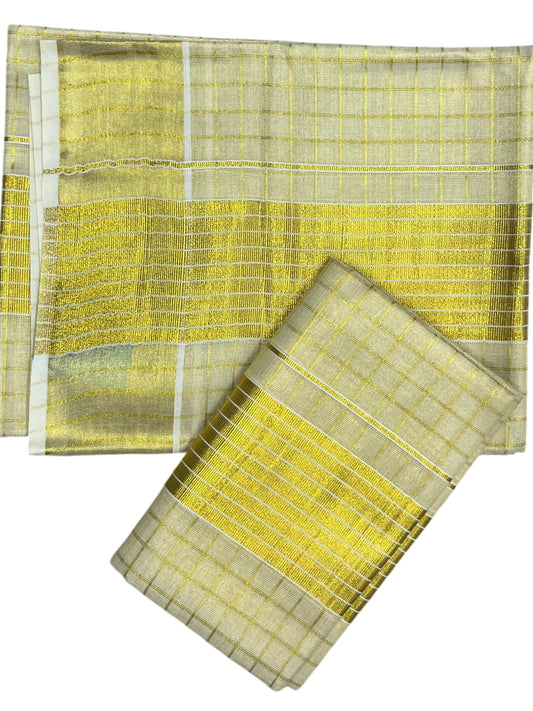 Southloom Kerala Tissue Single Set Mundu (Mundum Neriyathum) with Kasavu Check Across Body