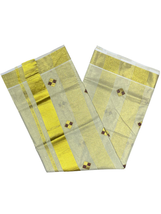 Southloom Kerala Tissue Kasavu Striped Saree with Diagonal Woven Designs in Maroon And Gold Body Work