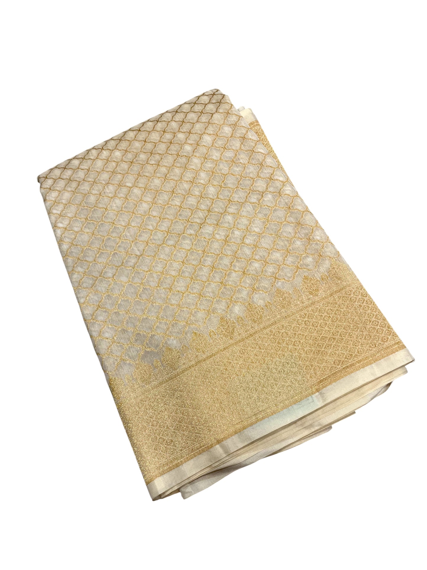 Southloom Cotton Banarasi Silk Saree with Woven Work on Body and Borders(Beige)