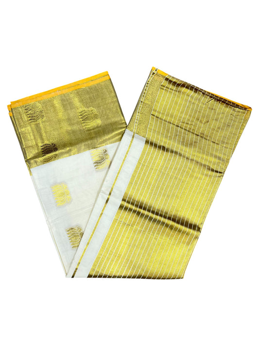 Southloom Kerala Cotton Kasavu Saree with Lotus Woven Work on Body