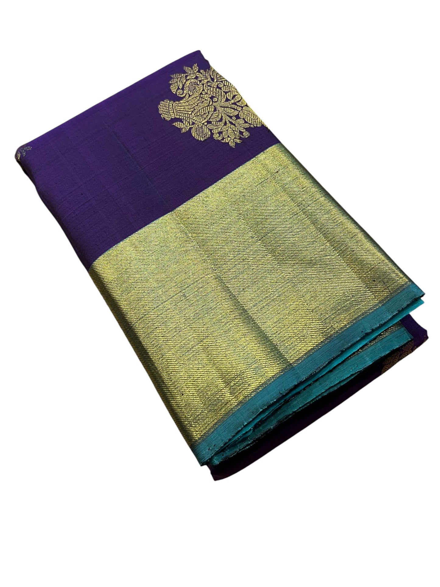 Southloom Pure Handloom Kanchipuram Silk Saree with Korvai Work(Gold & Violet)