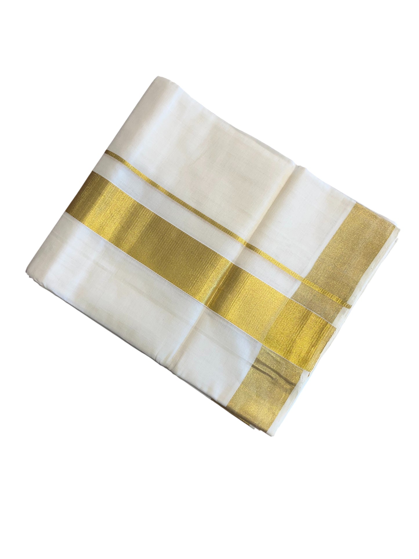 Southloom Premium Handloom Cotton Double Mundu with Gold Kasav Border