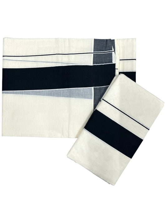 Southloom Kerala Cotton Mundum Neriyathum Single (Set Mundu) with Black Border 2.80 Mtrs