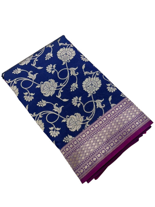 Southloom Pure Banarasi Silk Saree with Woven Work on Body and Borders (Blue And Magenta)