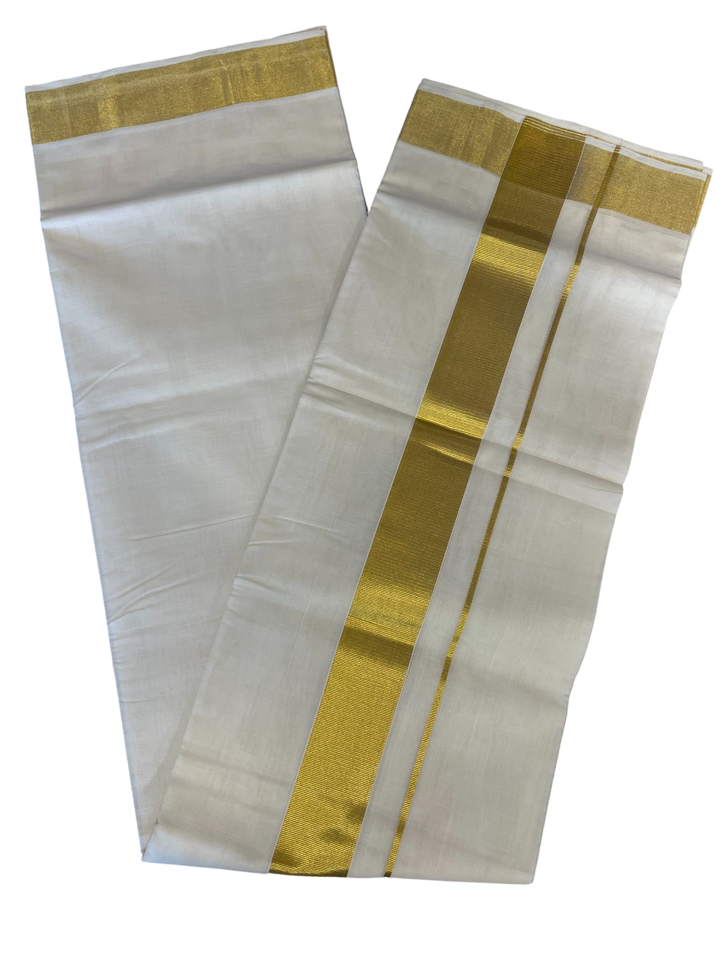 Southloom Premium Handloom Cotton Double Mundu with Gold Kasav Border