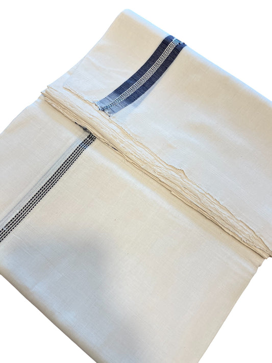 Southloom Premium Handloom Cotton Double Mundu with Silver and Blue Border