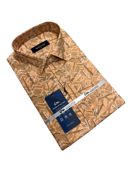 Southloom Pure Cotton Peach Printed Shirt (38 FS)