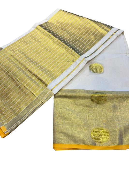 Southloom Cotton Kasavu Saree with Polka Woven Butta Works Across Body