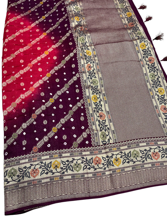 Southloom Pure Banarasi Silk Saree with Woven Work on Body and Borders (Magenta & Purple)