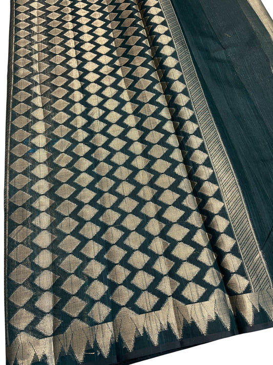 Southloom Banarasi Silk Saree with Woven Work on Body and Borders (Green)