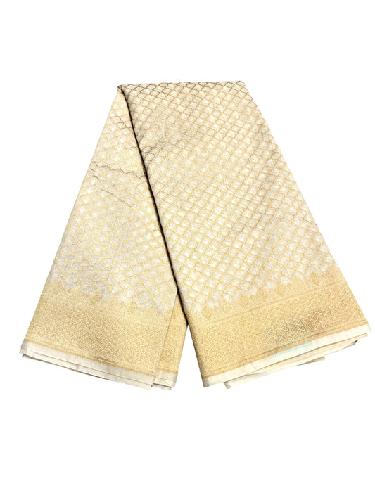 Southloom Cotton Banarasi Silk Saree with Woven Work on Body and Borders(Beige)