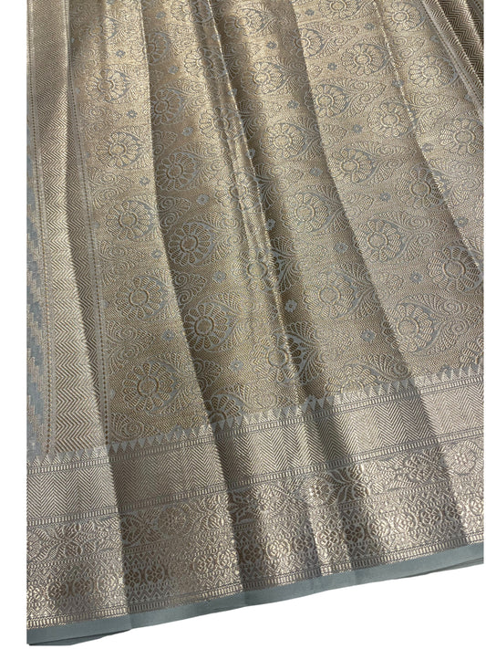 Southloom Cotton Banarasi Silk Saree with Woven Work on Body and Borders (Gray)