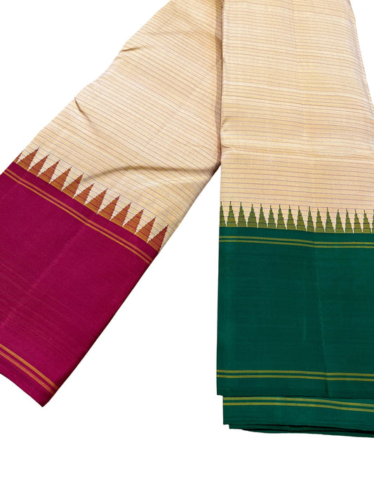 Southloom Pure Handloom Bridal Kanchipuram Silk Saree with Korvai Work (Beige)