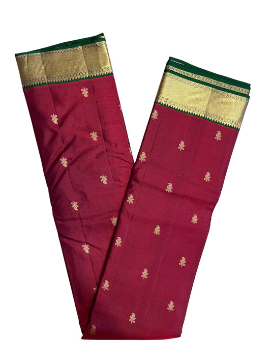 Southloom Pure Handloom Bridal Kanchipuram Silk Saree with Korvai Work (Maroon & Green)