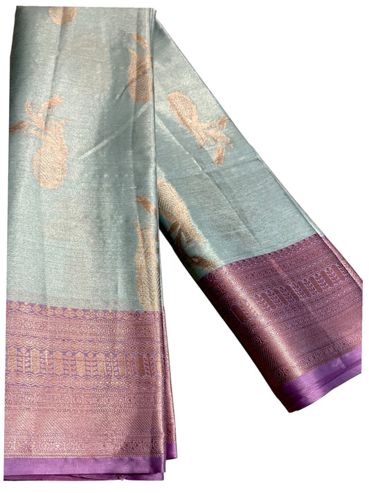 Southloom Semi Banarasi Katan Tissue Saree with Woven Work on Body and Borders