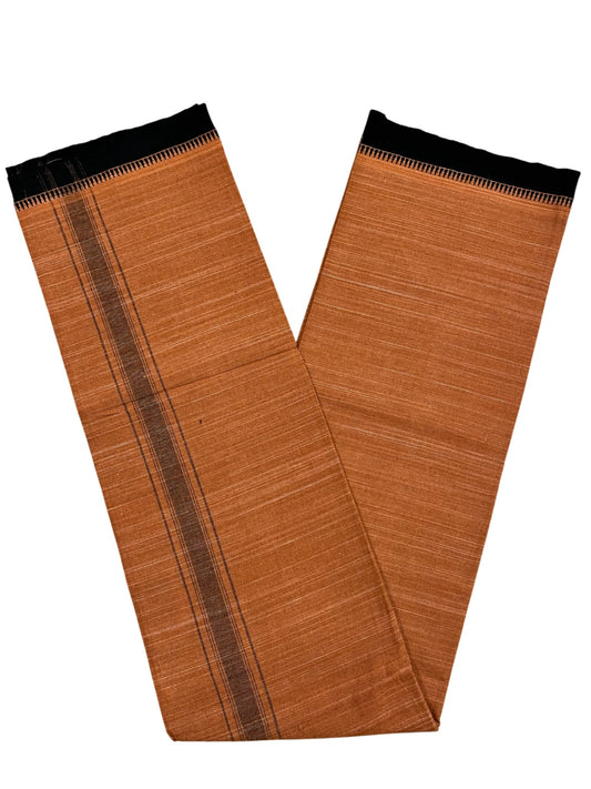 Southloom Saffron (Kaavi) Black Printed Single Mundu / Lungi (South Indian Kerala Dhoti)
