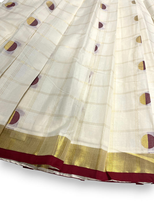 Southloom Semi Stitched Cotton Dhavani Set with Pavada and Maroon Blouse Piece