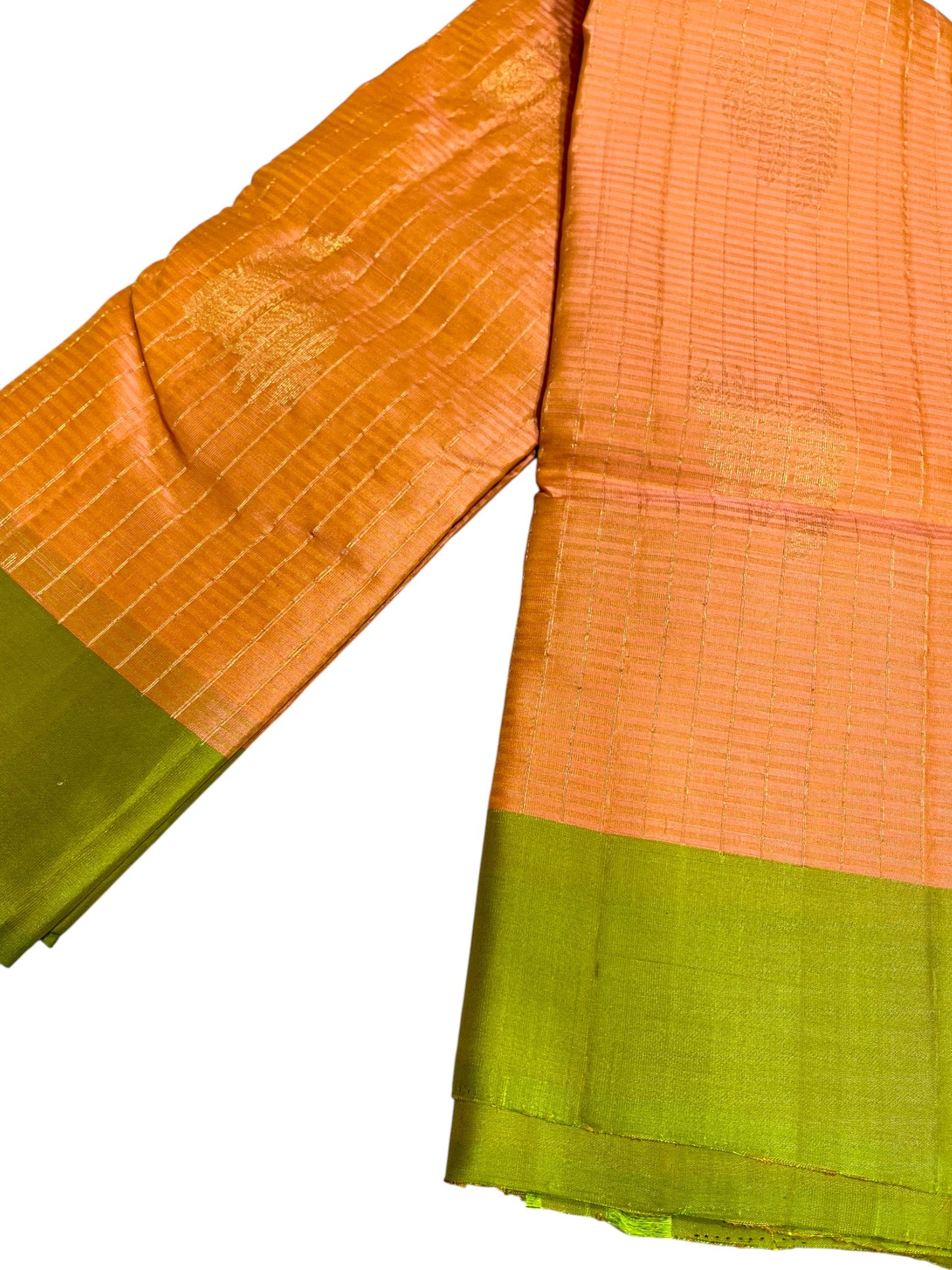 Southloom Pure Handloom Kanchipuram Silk Saree with Butta Work (Orange & Green)