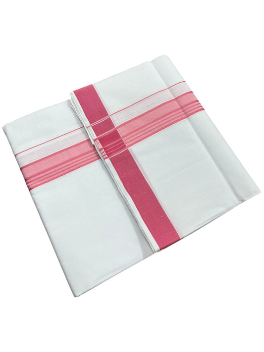 Southloom Pure White Cotton Mundu with Pink Lines Border (South Indian Kerala Dhoti)