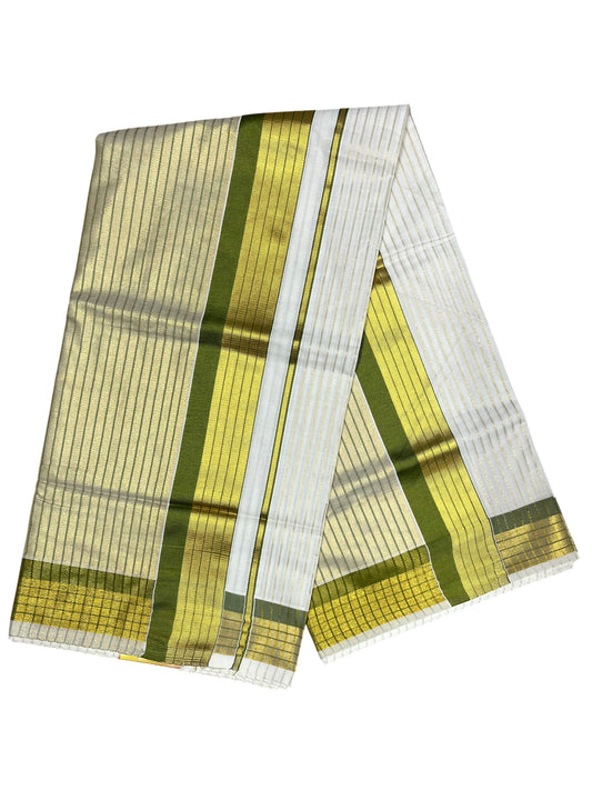 Southloom Kerala Pure Cotton Saree with Stripes on Body and Borders in Olive green SL334