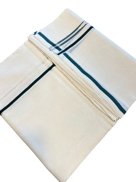 Southloom Premium Handloom Cotton Double Mundu with Silver and Green Chutti Kara Border