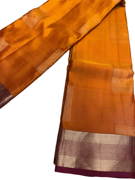 Southloom Pure Handloom Kanchipuram Silk Saree with Butta Work (Orange & Magenta)