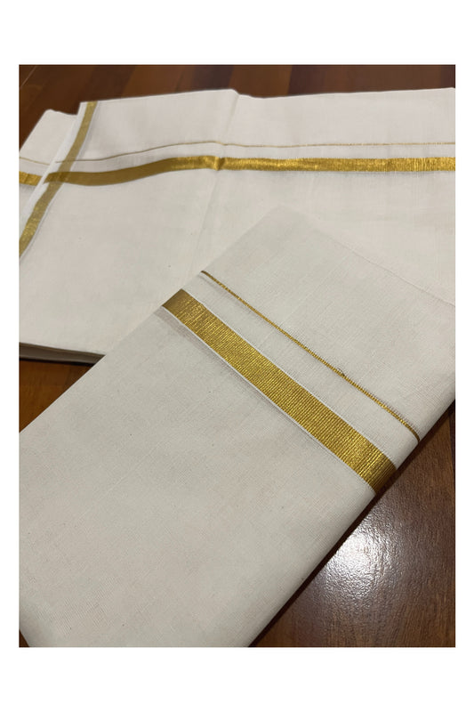 Pure Cotton Half Fine Kasavu Single Set Mundu (Mundum Neriyathum) with 0.5 inch Border 2.80 Mtrs