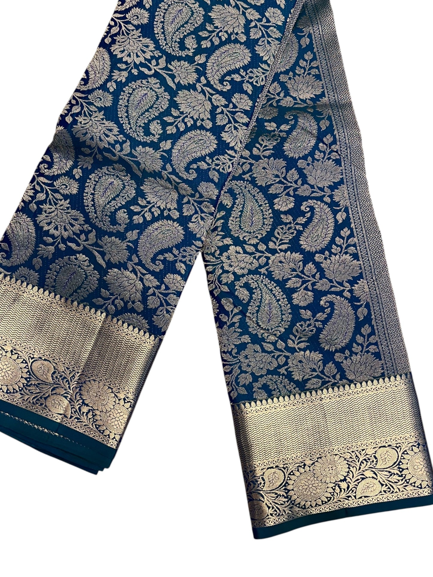 Southloom Premium Handloom Bridal Kanchipuram Silk Saree with Korvai Work (Blue)