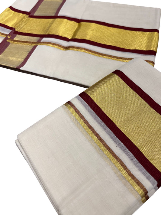 Southloom Premium Handloom Set Mundu with Kasavu and Maroon Border (2.80 Mtr)