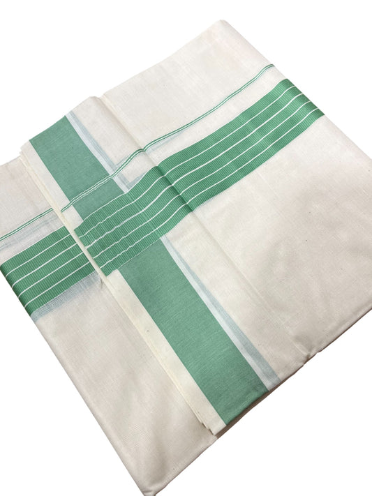 Southloom Kerala Pure Cotton Double Mundu with Green Border (South Indian Dhoti)
