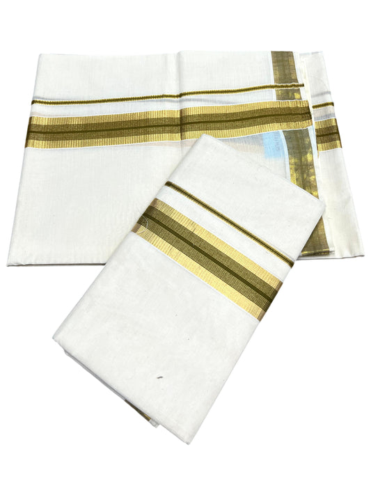 Southloom Pure Cotton Kerala Single Set Mundu (Mundum Neriyathum) with Olive green and Kasavu Border 2.80 Mtrs SLKK
