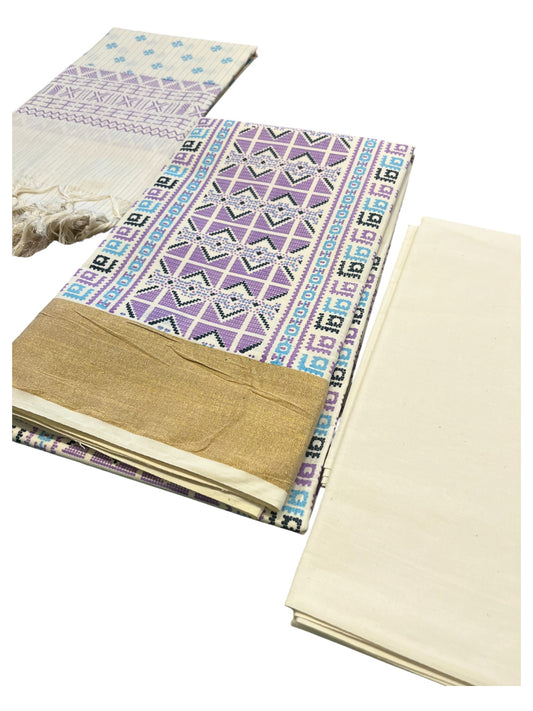 Southloom Pure Cotton Kerala Churidar Salwar Material with Hand Printed Designs (include Shawl / Dupatta)