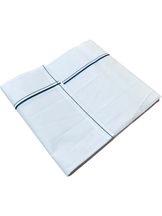 Southloom Pure White Cotton Single Mundu with Peacock Green Border (South Indian Kerala Dhoti)