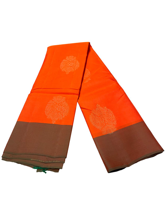 Southloom Pure Handloom Kanchipuram Silk Saree with Butta Work (Orange & Green)