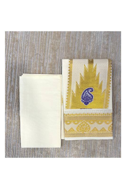 Southloom™ Cotton Churidar Salwar Suit Material with Gold and Blue Woven Work (include Lines Shawl / Dupatta)