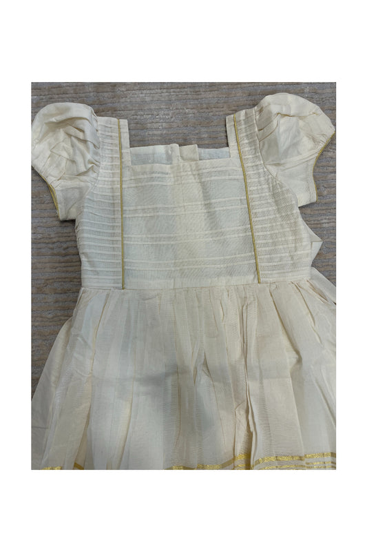 Southloom Premium Kasavu Frock in Balaramapuram Handloom Fabric for Girls