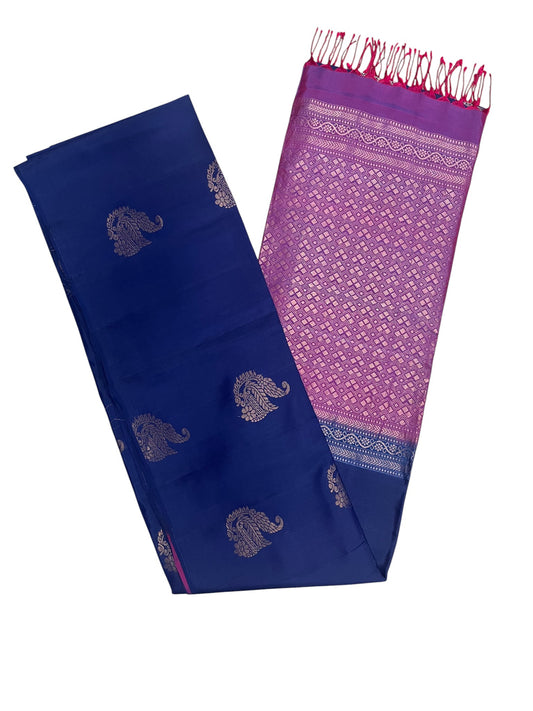 Southloom Pure Handloom Kanchipuram Silk Saree with Woven Work (Blue & Magenta)