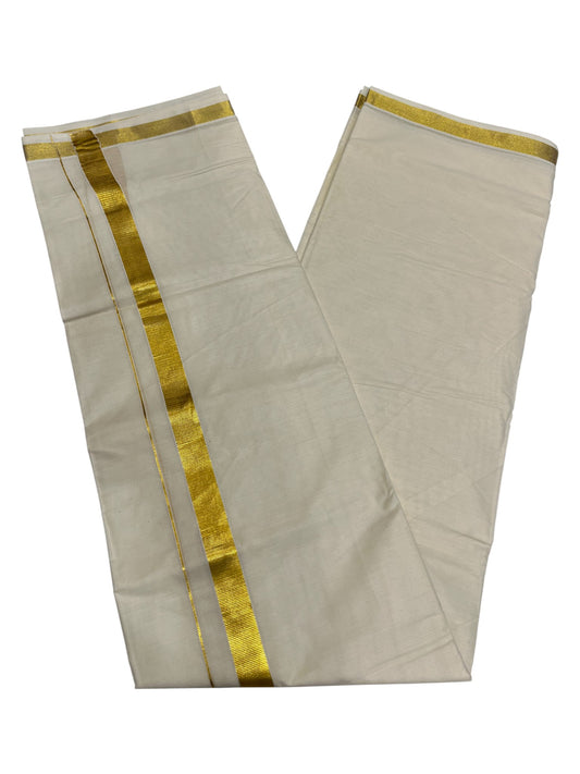 Southloom Kerala Pure Cotton Double Mundu with Gold Border (South Indian Dhoti)