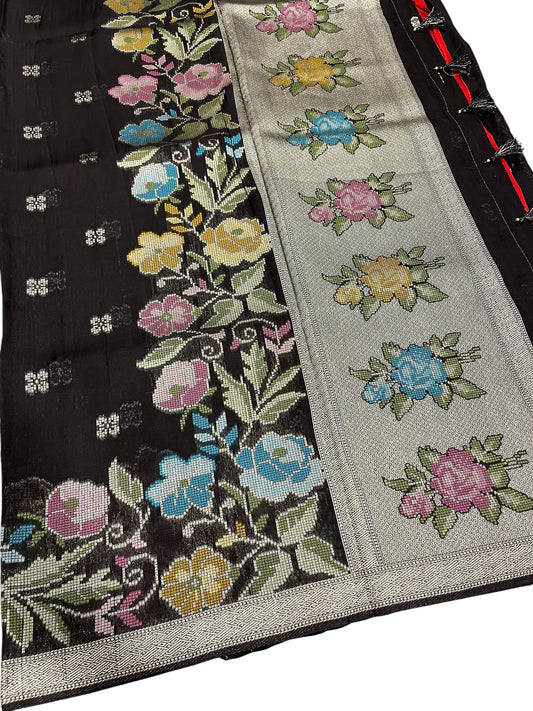 Southloom Banarasi Silk Saree with Woven Work on Body and Borders (Black & Maroon)