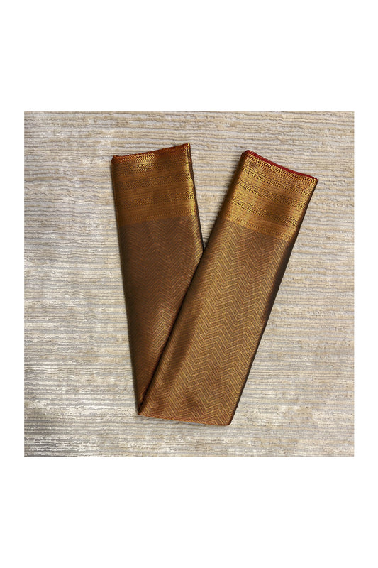 Southloom Banarasi Silk Brocade Bridal Saree WIth Woven Borders And Blouse Piece in Gold and Green