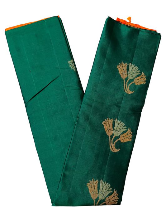 Southloom Pure Handloom Bridal Kanchipuram Silk Saree with Korvai Work (Green & Orange)