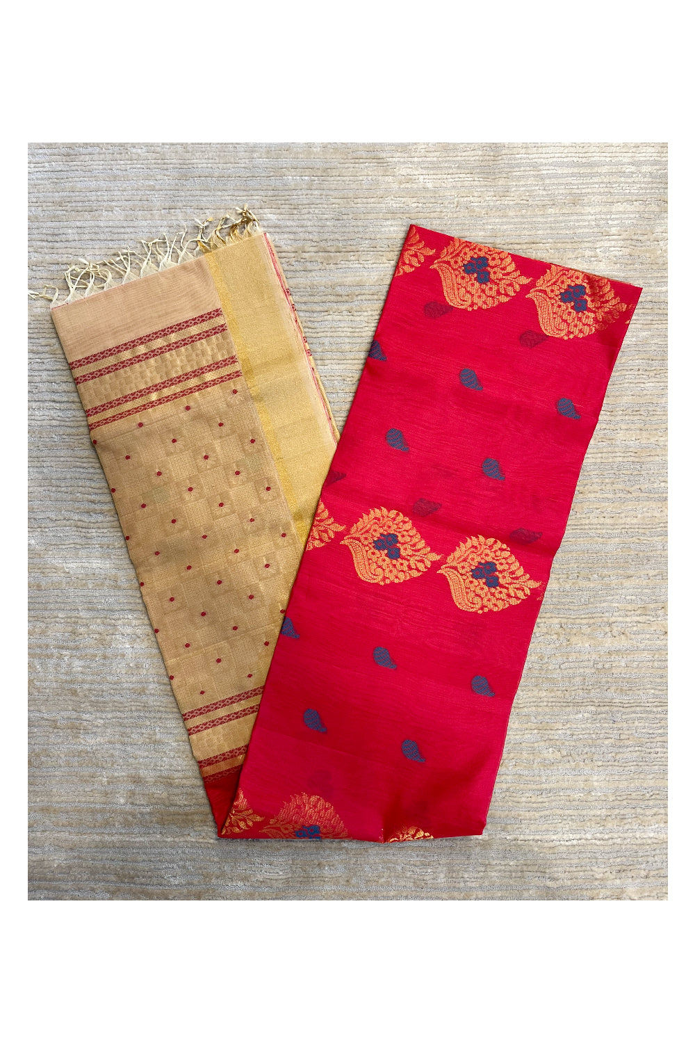 Southloom Pure Handloom Cotton Silk Saree With Handwoven Work Across Body and Blouse in Pink And Beige