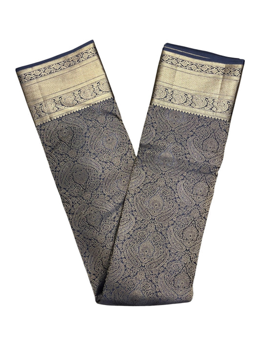 Southloom Pure Handloom Bridal Kanchipuram Silk Saree with Korvai Work (Blue)